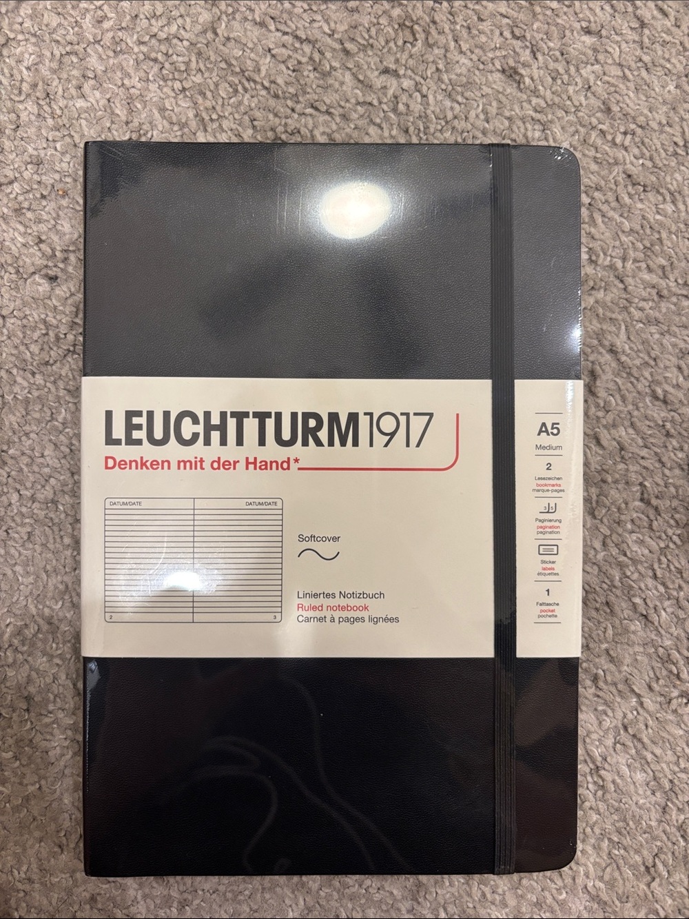 NWT “LEUCHTTURM” A5 medium Softcover Ruled Notebook - Black